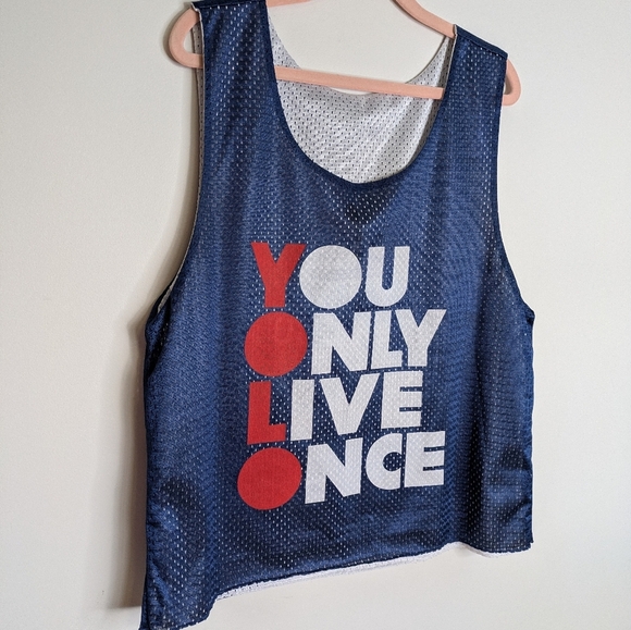 Sporty Y2K Mesh "YOLO" Slogan Jersey – Blue & Red Unisex - Picture 3 of 8